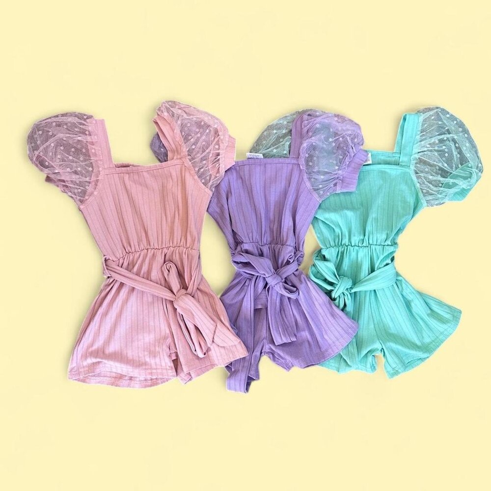 Polka Dot Tulle Puff Sleeve Romper Set